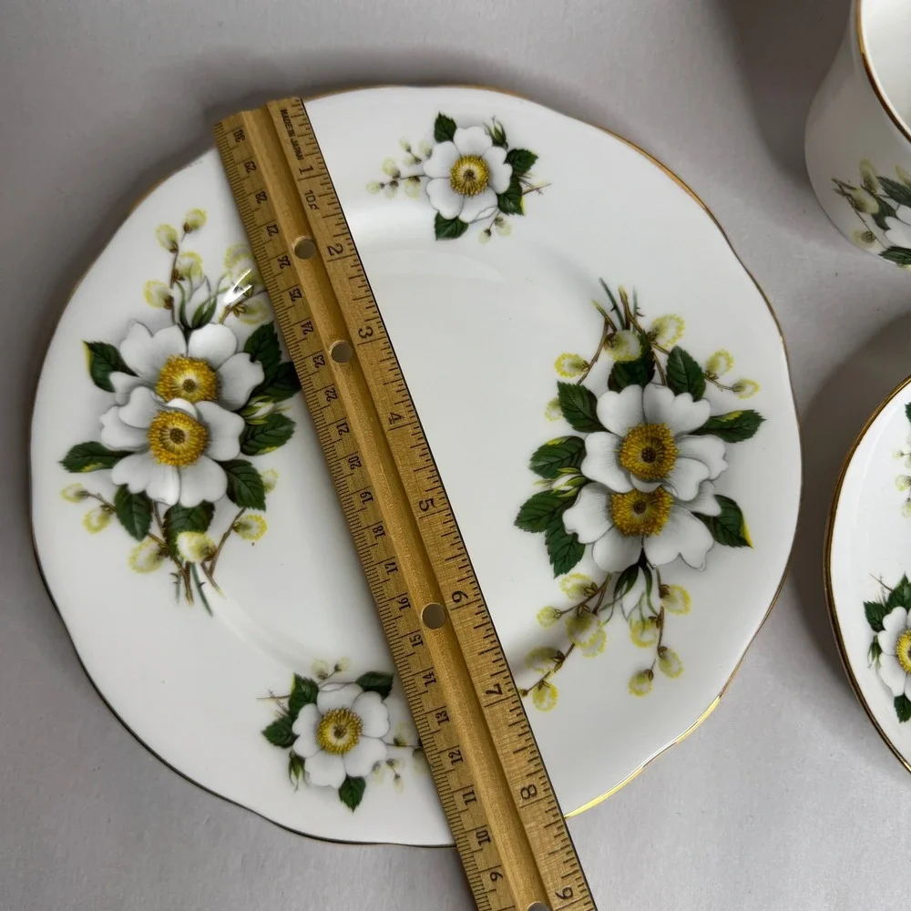 Duchess Bone China England Tea Cup Saucer and Side Plate Trio‎ White Floral Gold